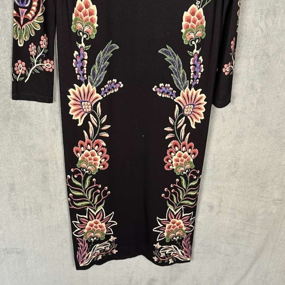 Farm Rio Anthropologie Dress Womens GG US Extra Large Black Floral Stretch Boho - Picture 6 of 14